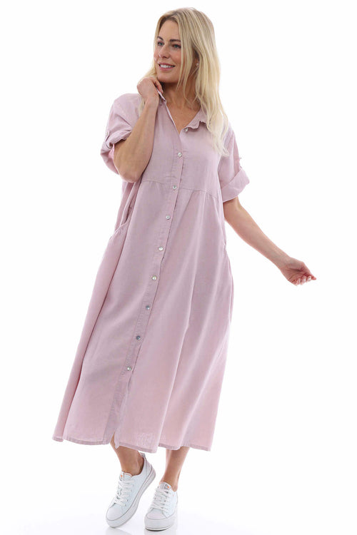 Astoria Washed Button Linen Dress Pink - Image 4