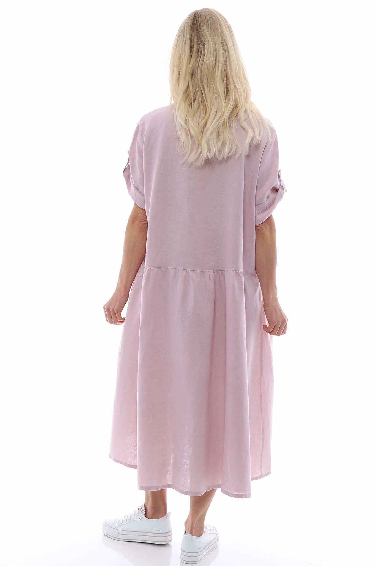 Astoria Washed Button Linen Dress Pink