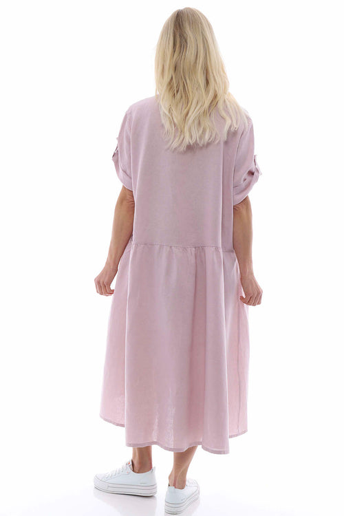 Astoria Washed Button Linen Dress Pink - Image 5