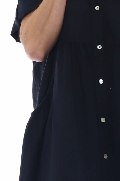Astoria Washed Button Linen Dress Black - Image 6