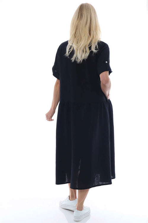 Astoria Washed Button Linen Dress Black - Image 5