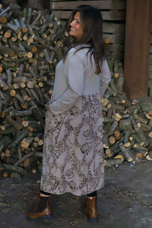 Jillian Pattern Cotton Dress Mocha - Image 4