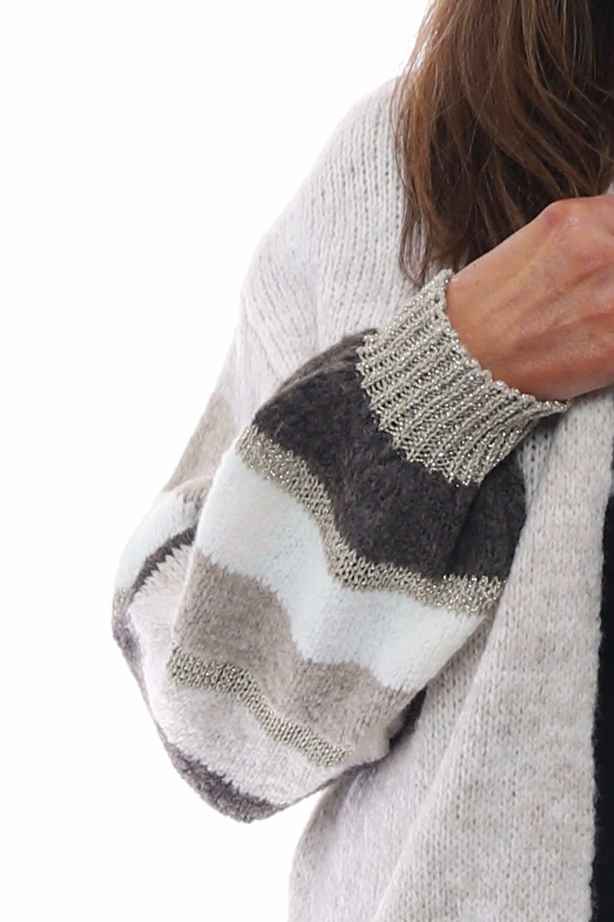 Kienna Stripe Sleeve Knitted Cardigan Mocha