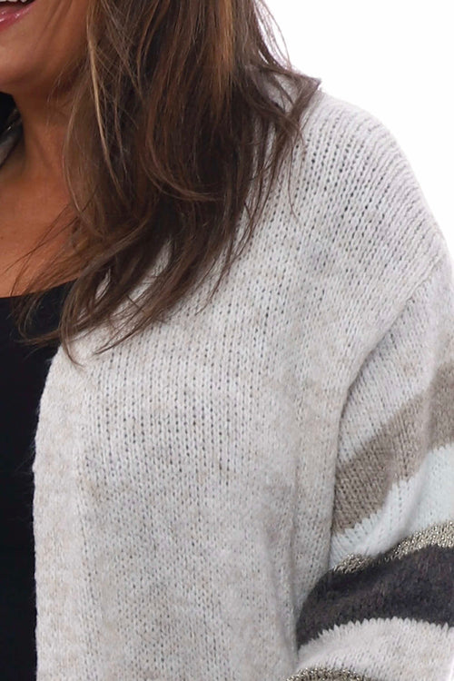 Kienna Stripe Sleeve Knitted Cardigan Mocha - Image 4