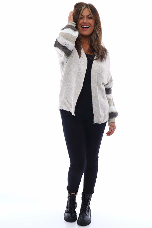 Kienna Stripe Sleeve Knitted Cardigan Mocha - Image 1