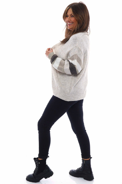 Kienna Stripe Sleeve Knitted Cardigan Mocha - Image 5