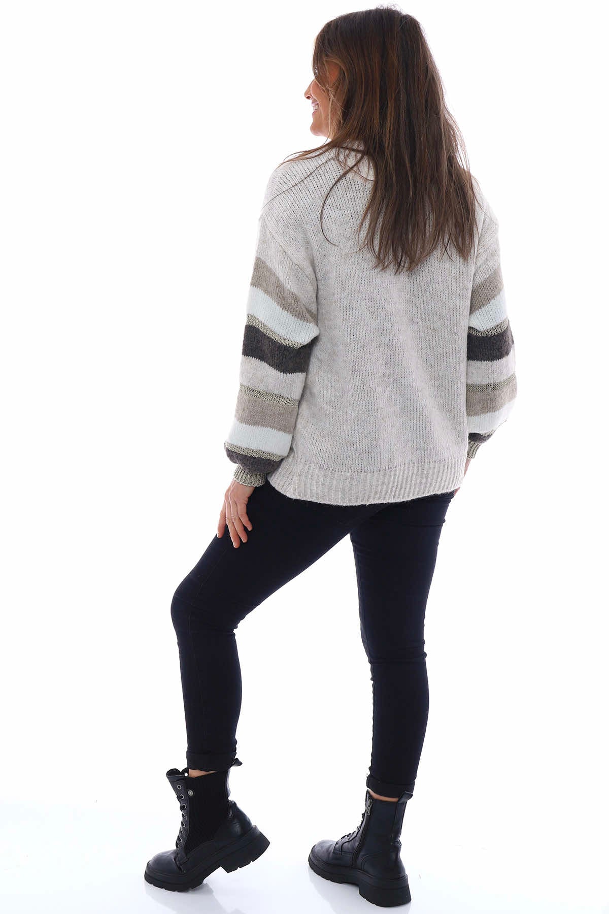Kienna Stripe Sleeve Knitted Cardigan Mocha