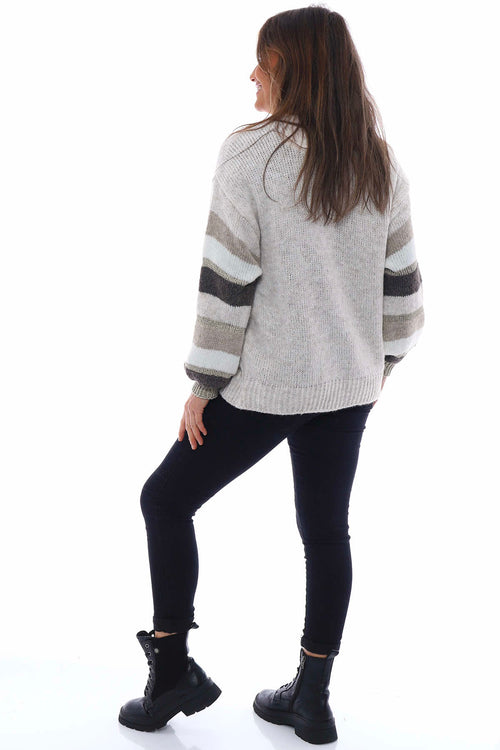 Kienna Stripe Sleeve Knitted Cardigan Mocha - Image 6