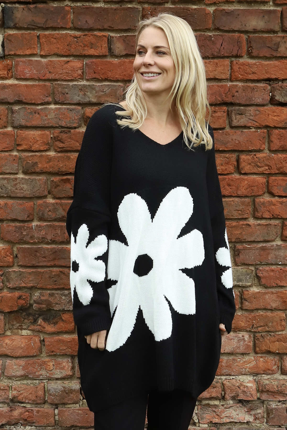 Joan Flower Knitted Jumper Black