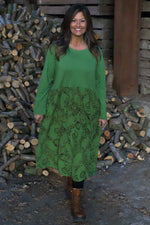 Jillian Pattern Cotton Dress Green Green - Jillian Pattern Cotton Dress Green