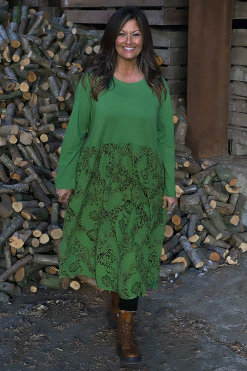 Jillian Pattern Cotton Dress Green