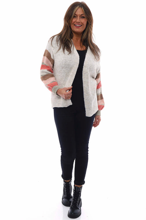Kienna Stripe Sleeve Knitted Cardigan Pink - Image 1