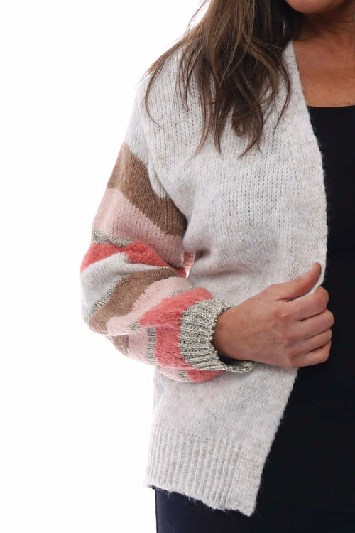 Kienna Stripe Sleeve Knitted Cardigan Pink - Image 2