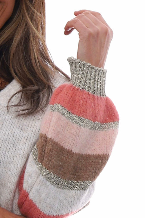 Kienna Stripe Sleeve Knitted Cardigan Pink - Image 3