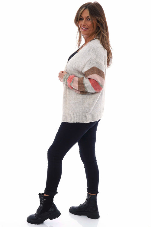 Kienna Stripe Sleeve Knitted Cardigan Pink - Image 5