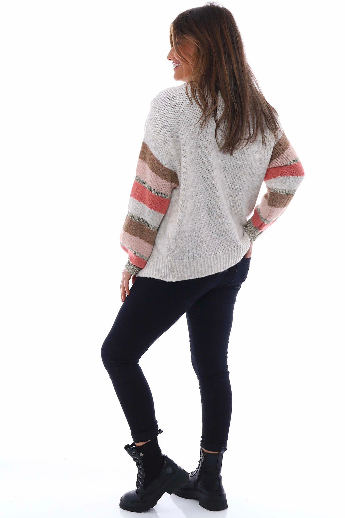 Kienna Stripe Sleeve Knitted Cardigan Pink