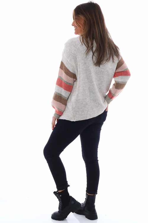 Kienna Stripe Sleeve Knitted Cardigan Pink - Image 6