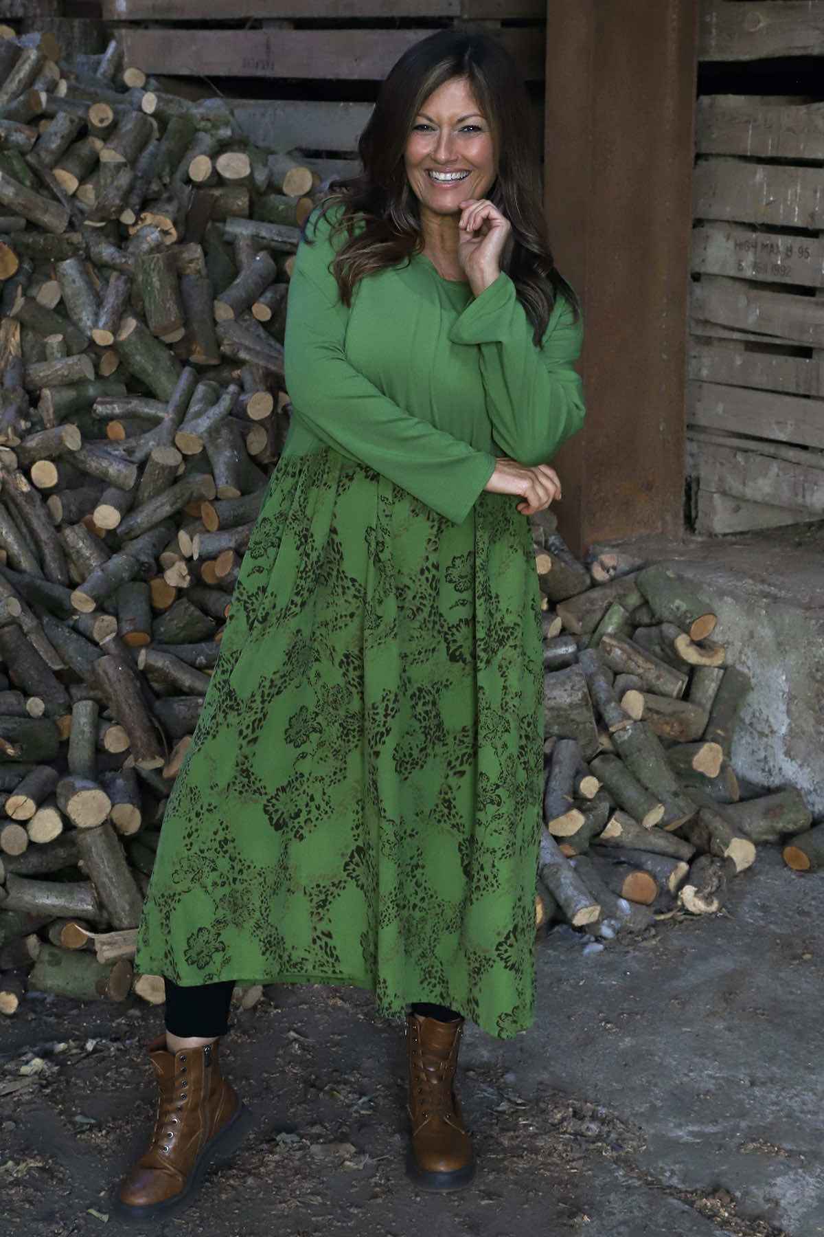 Jillian Pattern Cotton Dress Green