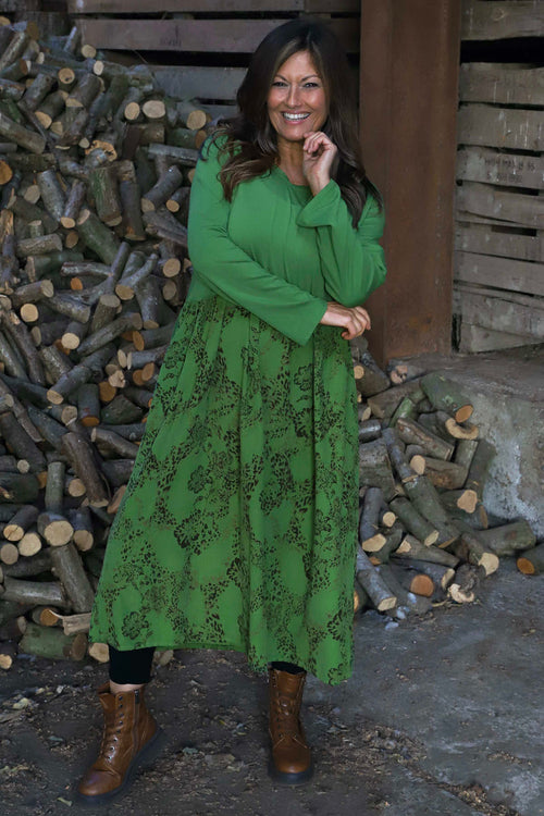 Jillian Pattern Cotton Dress Green - Image 3