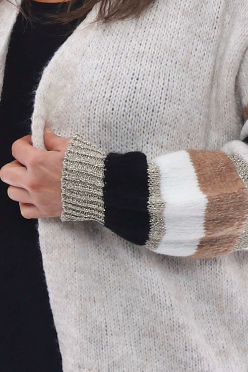 Kienna Stripe Sleeve Knitted Cardigan Black - Image 3