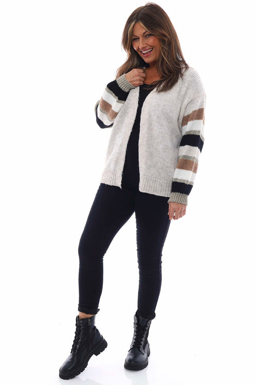 Kienna Stripe Sleeve Knitted Cardigan Black - Image 1