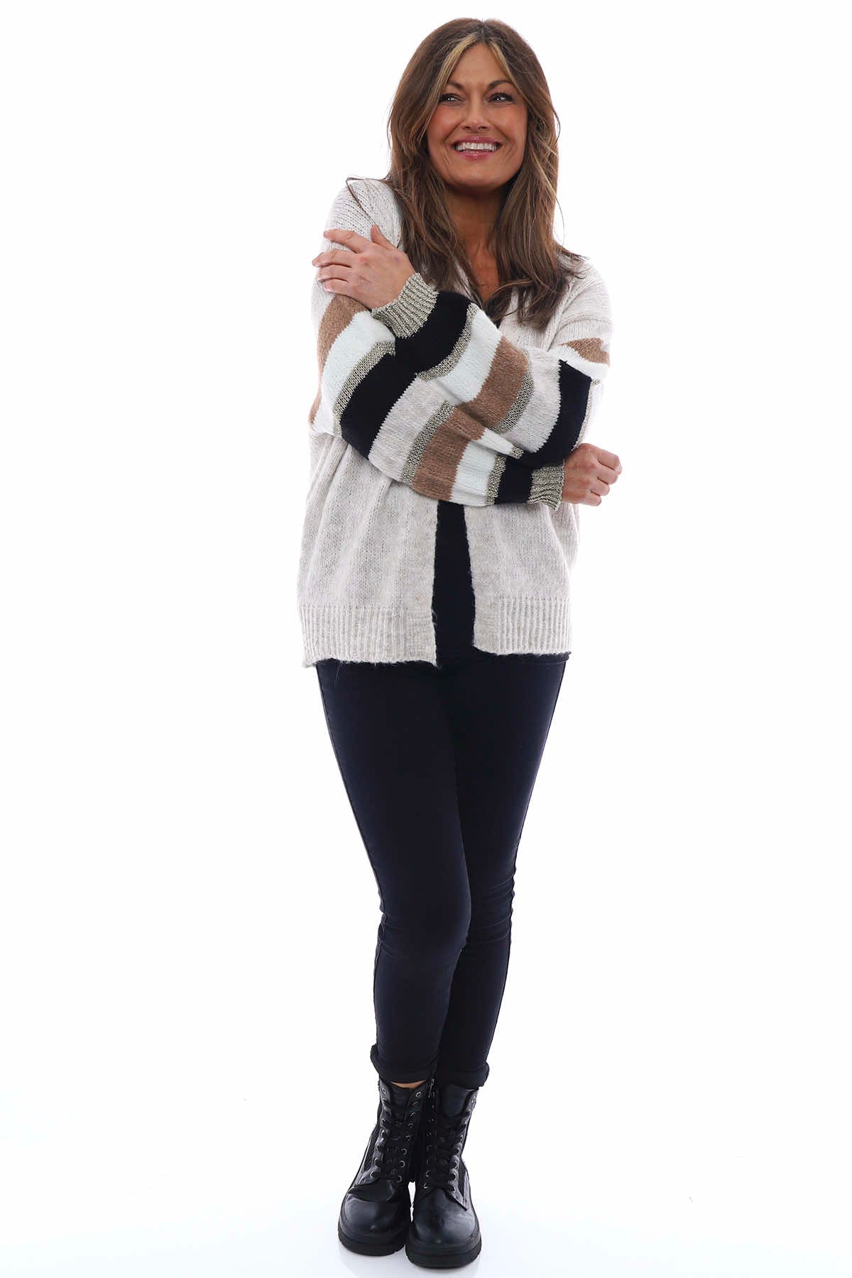 Kienna Stripe Sleeve Knitted Cardigan Black