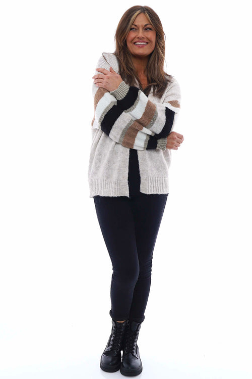 Kienna Stripe Sleeve Knitted Cardigan Black - Image 4