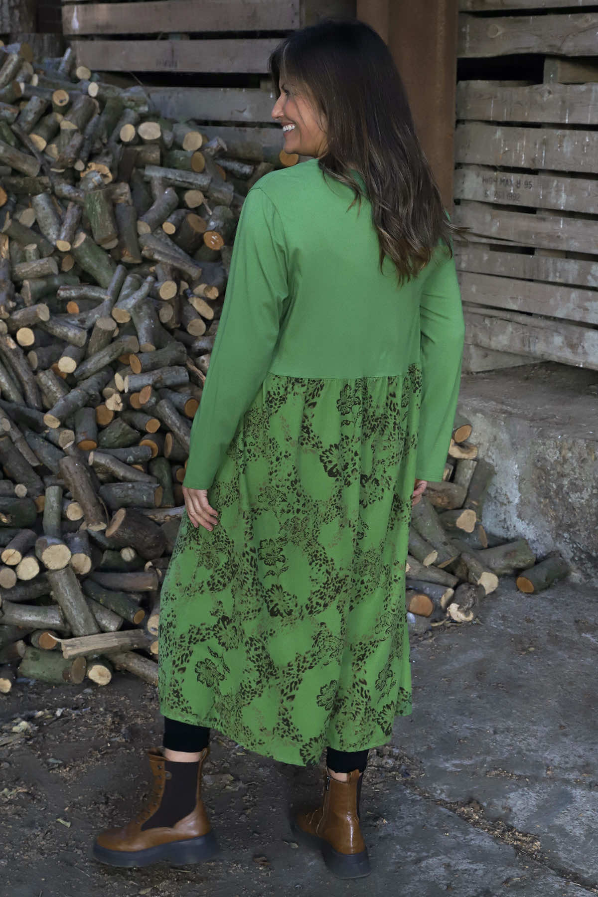 Jillian Pattern Cotton Dress Green