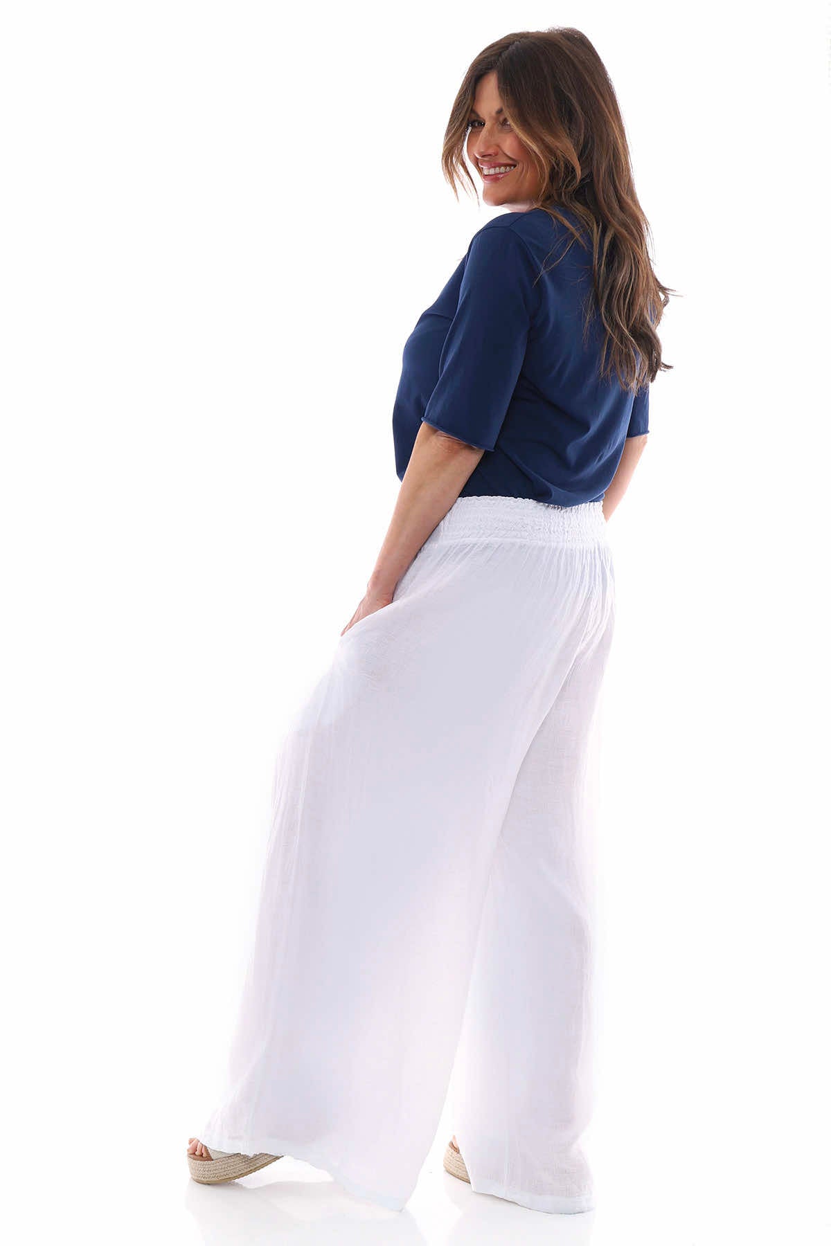 Evelyn Button Linen Trousers White