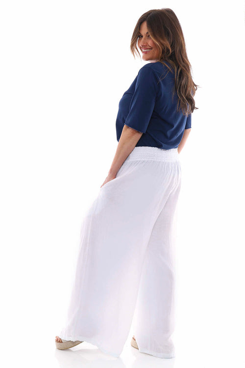 Evelyn Button Linen Trousers White - Image 8