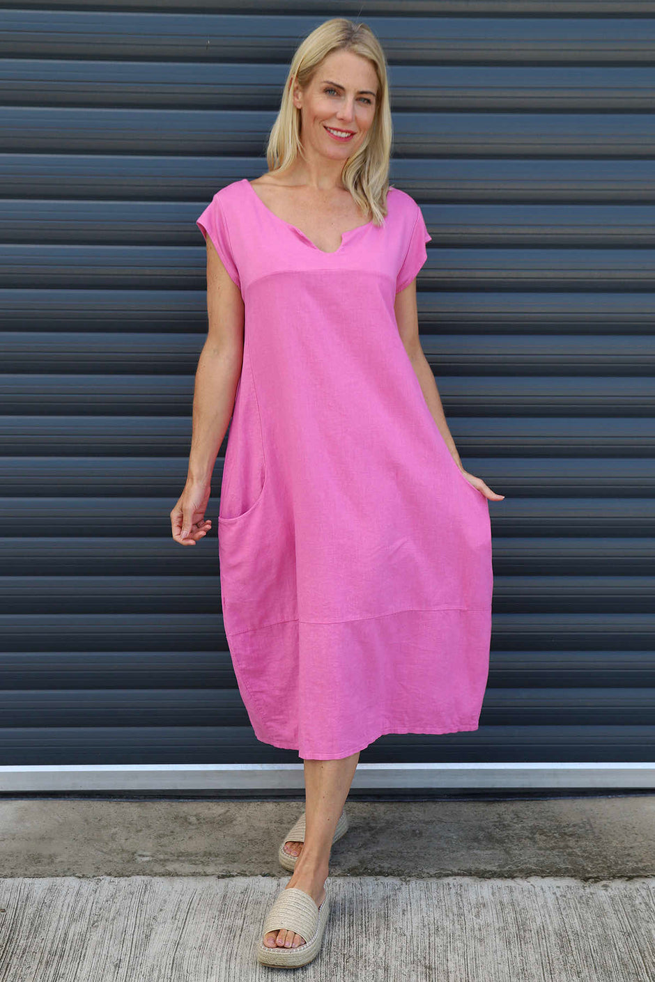 Cyrilla Linen Dress Pink