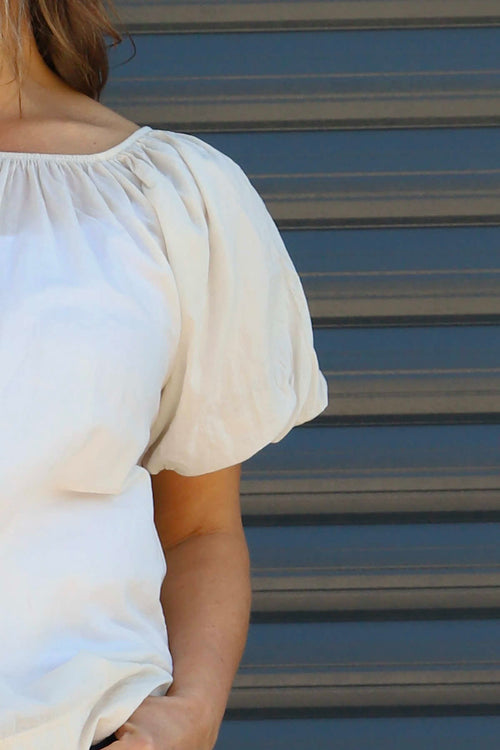 Bude Puff Sleeve Cotton Top Stone - Image 3