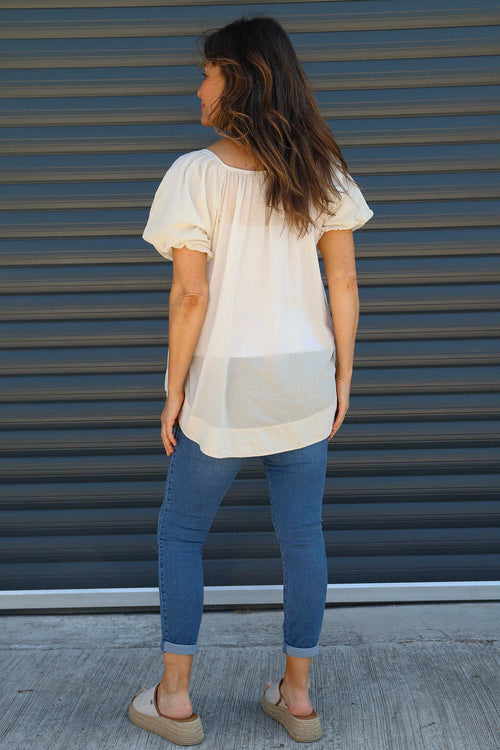 Bude Puff Sleeve Cotton Top Stone - Image 4