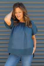 Bude Puff Sleeve Cotton Top Navy Navy - Bude Puff Sleeve Cotton Top Navy