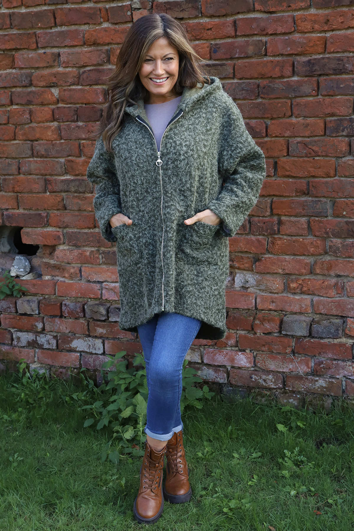 Sheila Zip Hooded Jacket Khaki