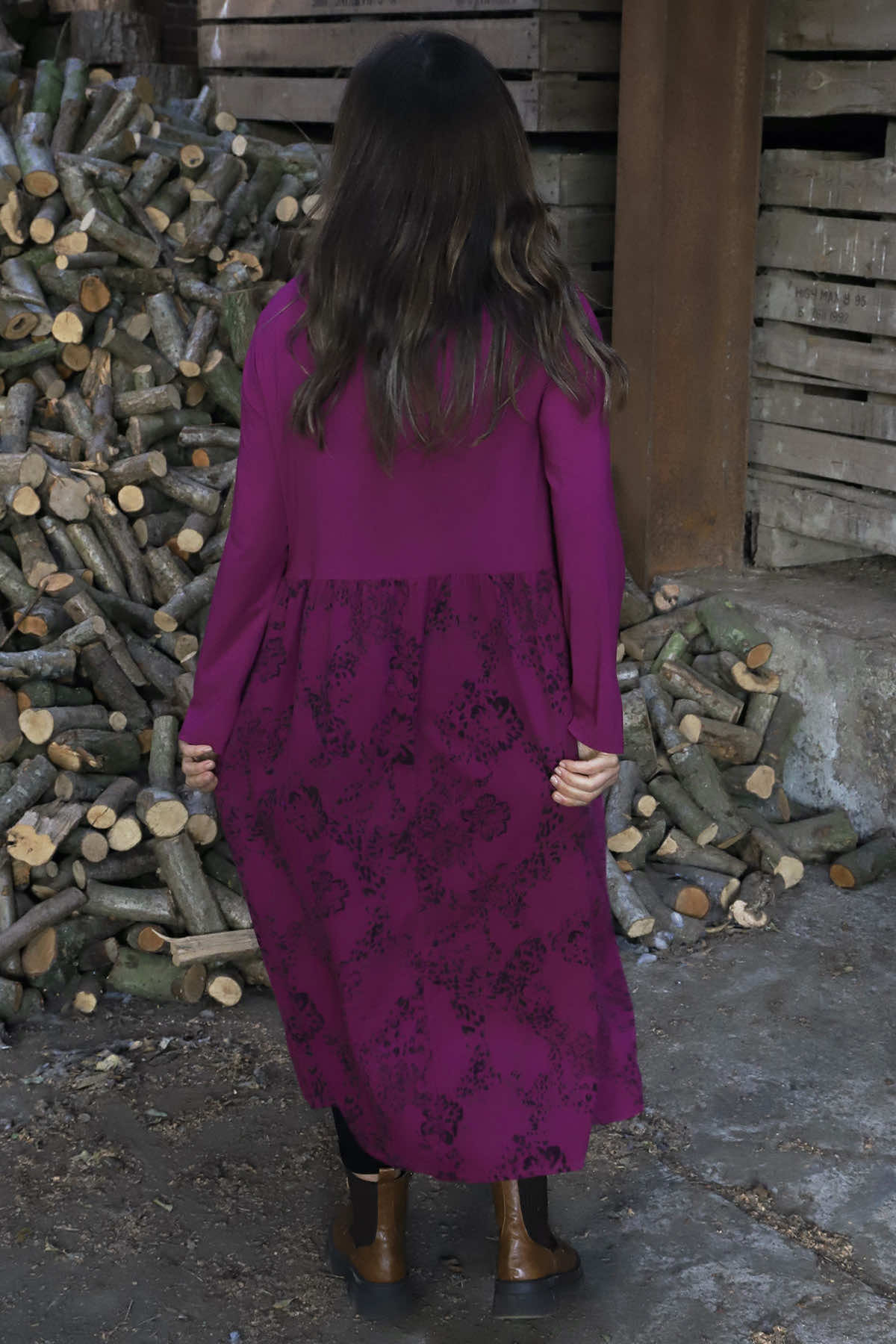 Jillian Pattern Cotton Dress Berry