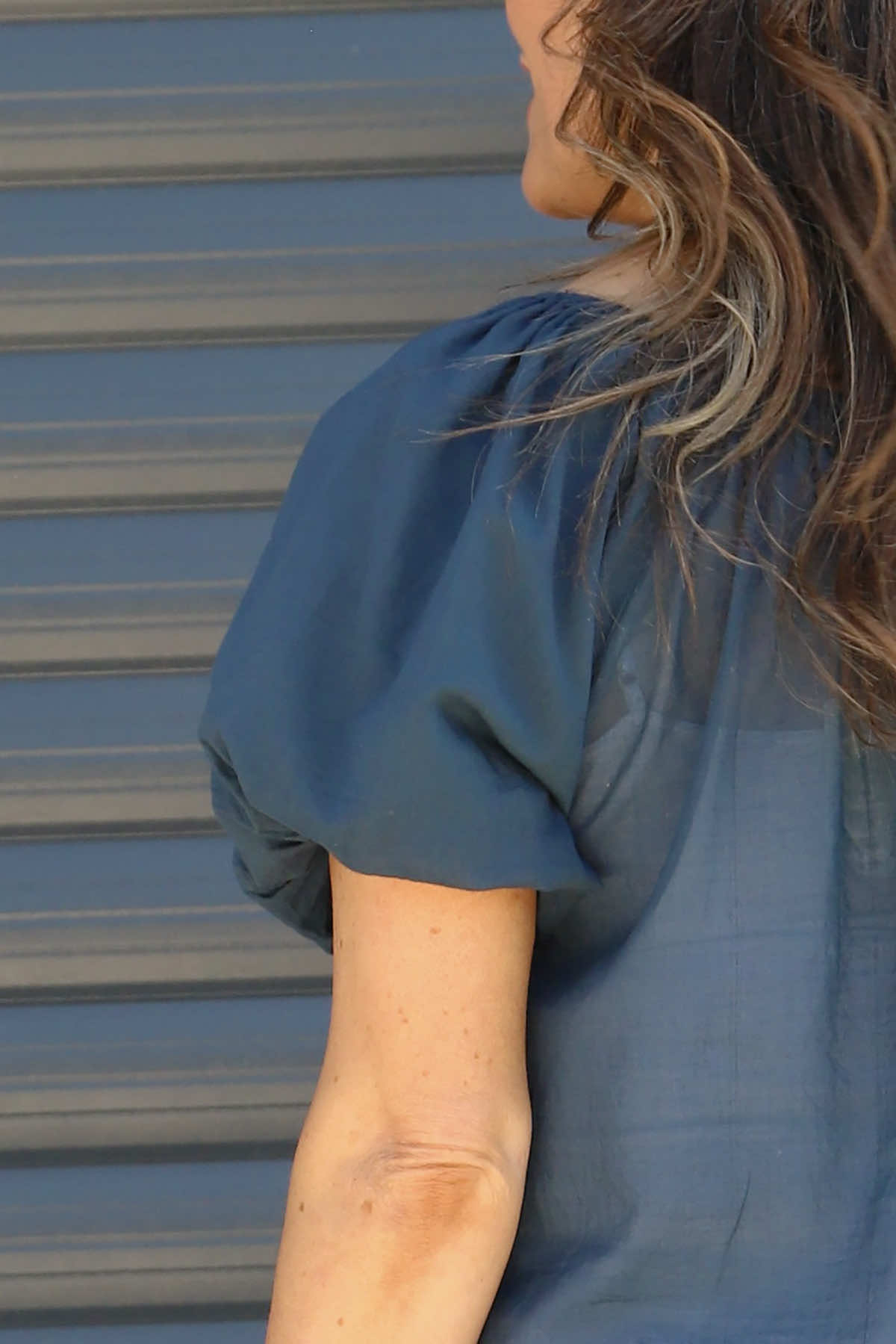 Bude Puff Sleeve Cotton Top Navy