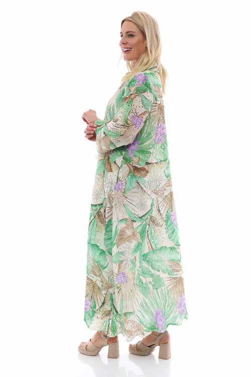 Genova Floral Button Dress Green - Image 5