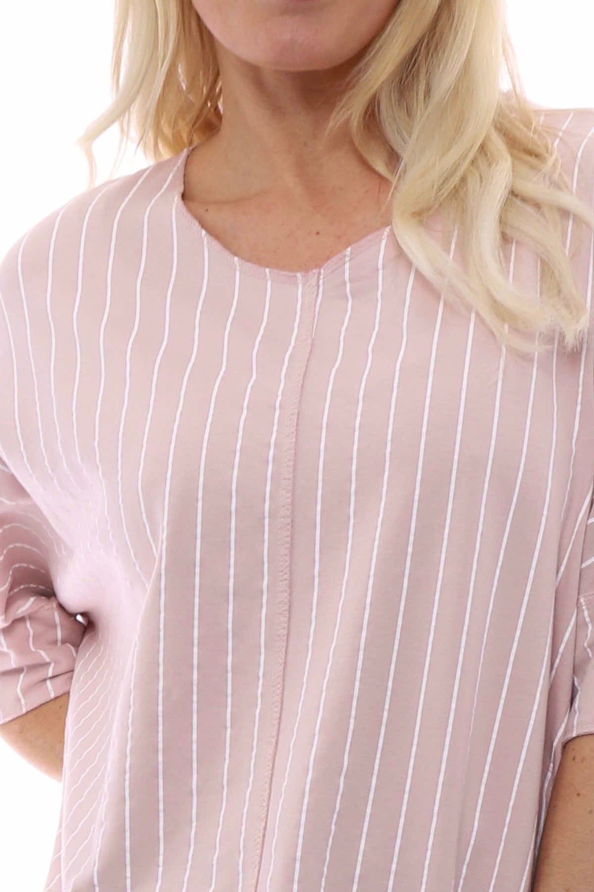 Corinne Stripe Cotton Top Pink