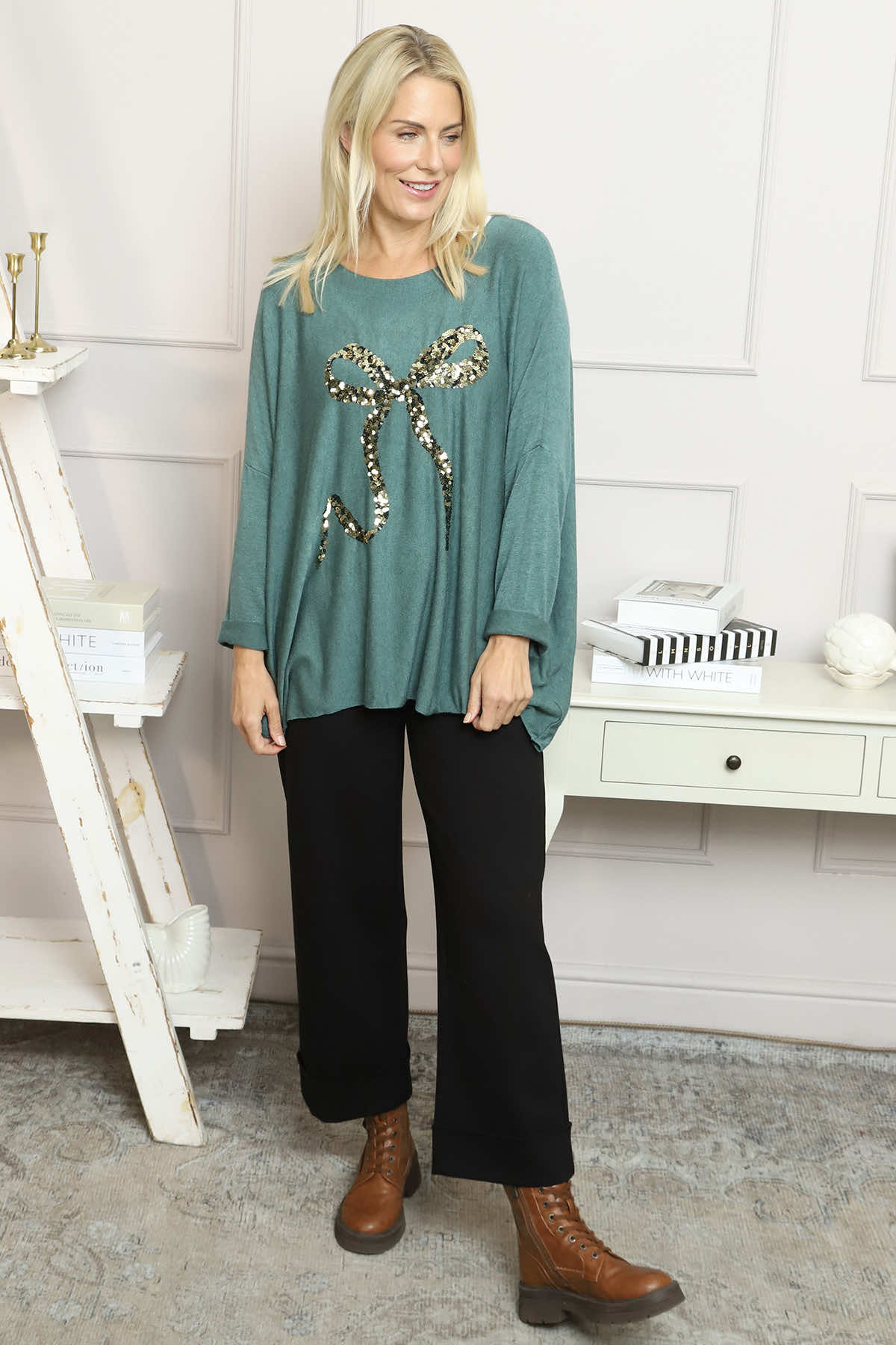 Lillian Bow Jumper Sage Green