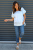 Bude Puff Sleeve Cotton Top Light Blue