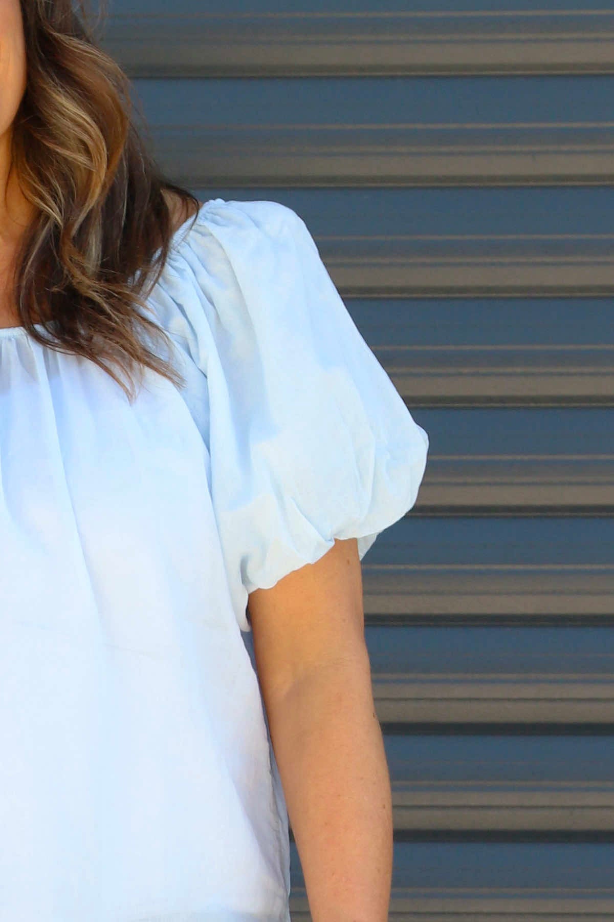 Bude Puff Sleeve Cotton Top Light Blue