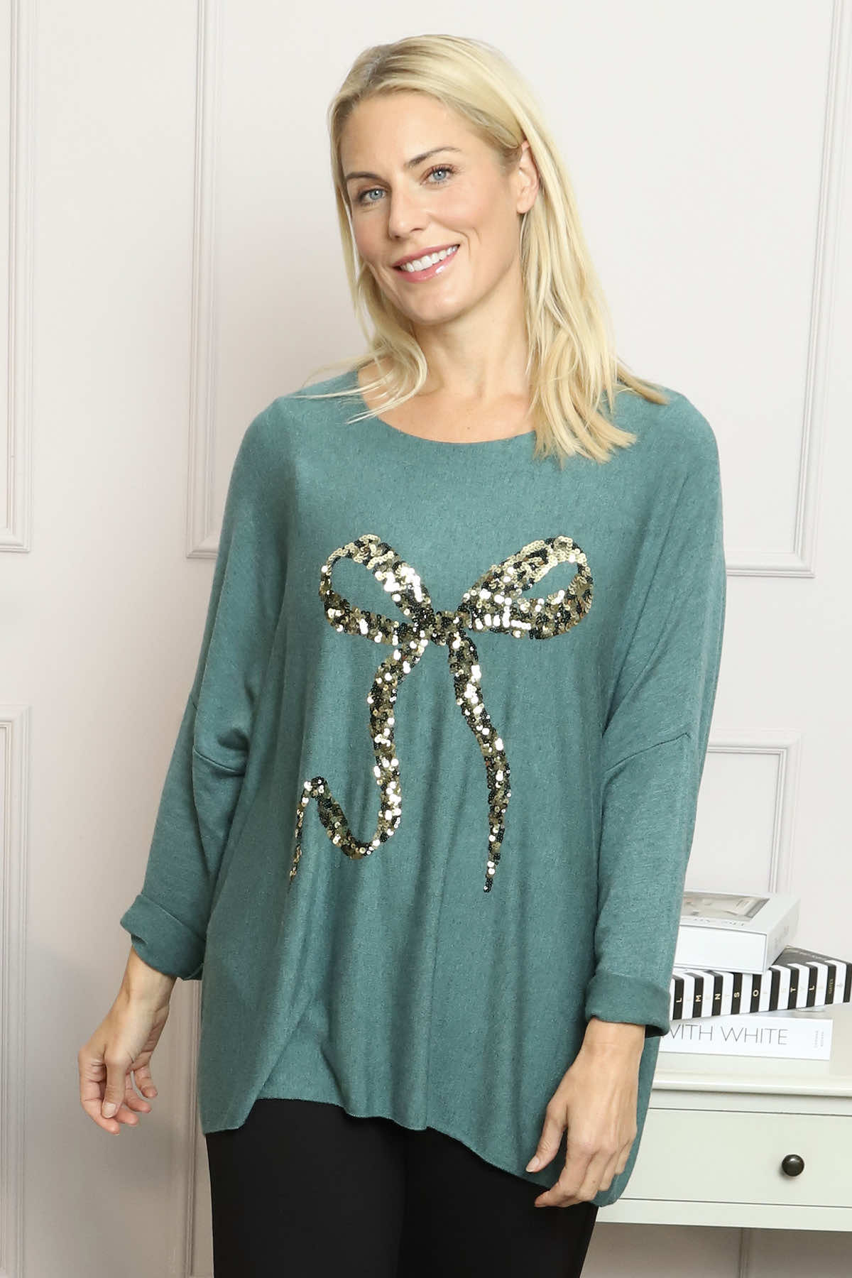 Lillian Bow Jumper Sage Green