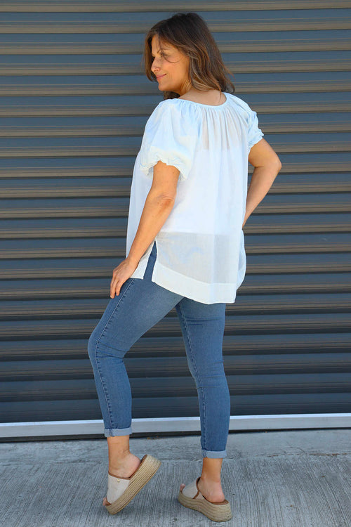 Bude Puff Sleeve Cotton Top Light Blue - Image 4