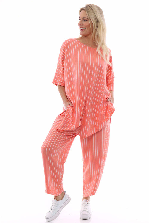 Ginny Stripe Cotton Trousers Coral - Image 7