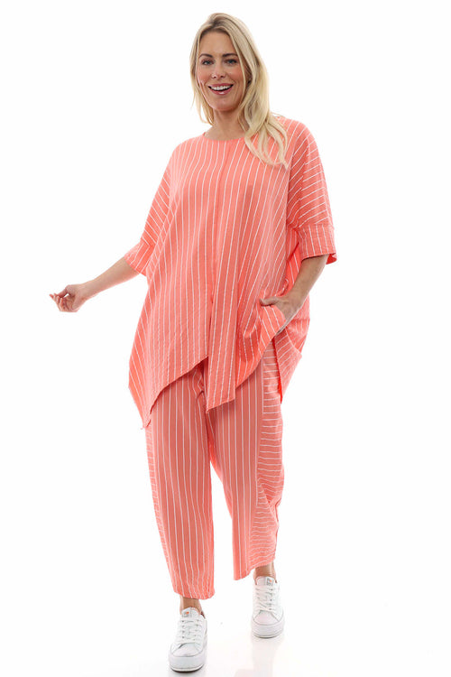 Ginny Stripe Cotton Trousers Coral - Image 2