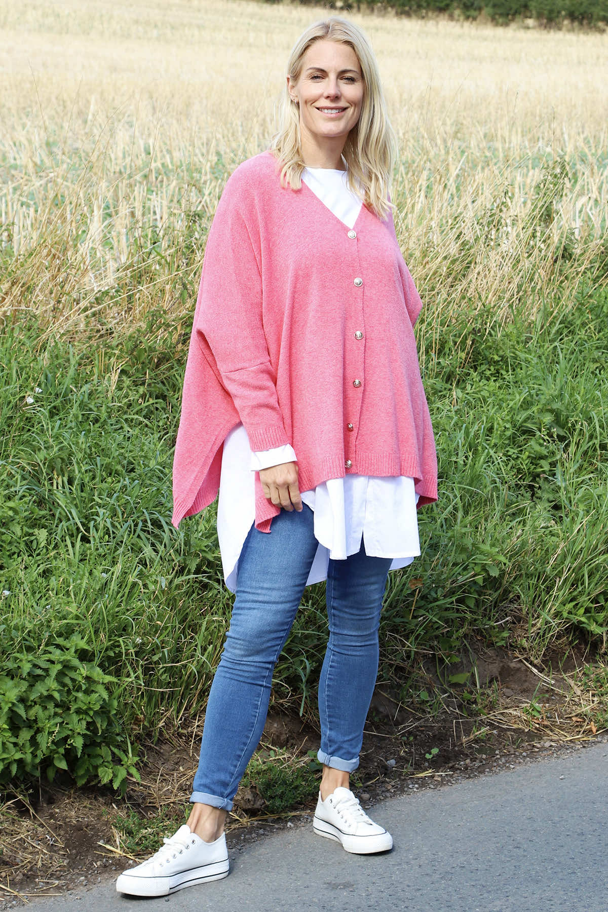 Hattie Knitted Cardigan Fuchsia