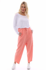 Ginny Stripe Cotton Trousers Coral Coral - Ginny Stripe Cotton Trousers Coral