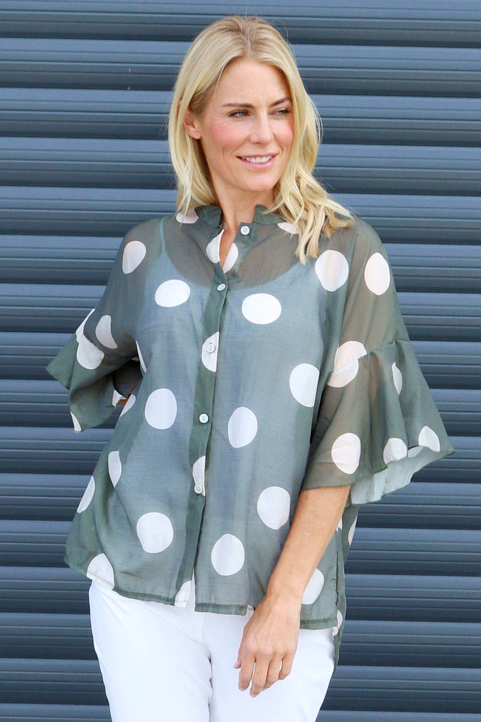 Cordelia Spot Print Shirt Khaki