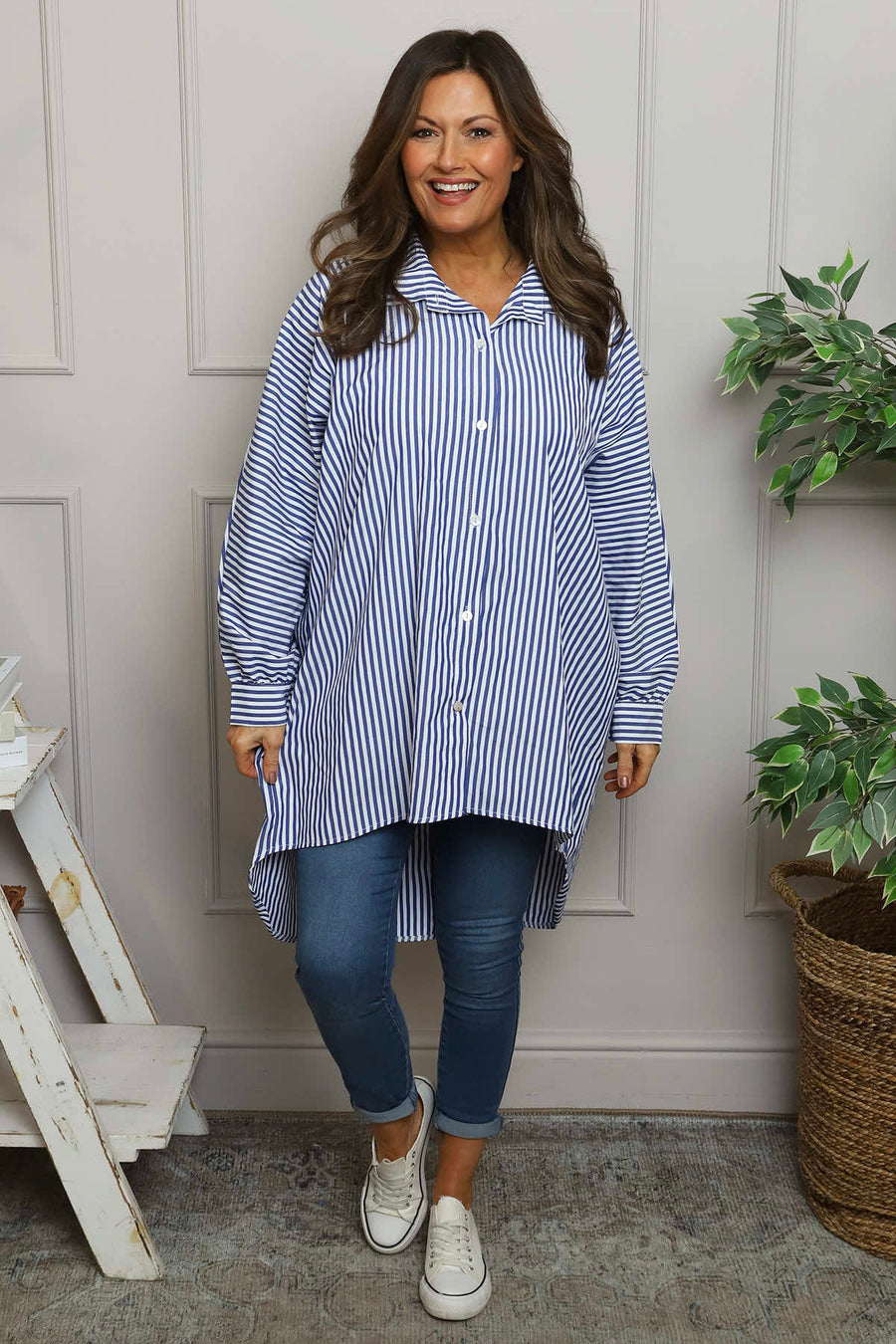 Christina Stripe Shirt Royal Blue